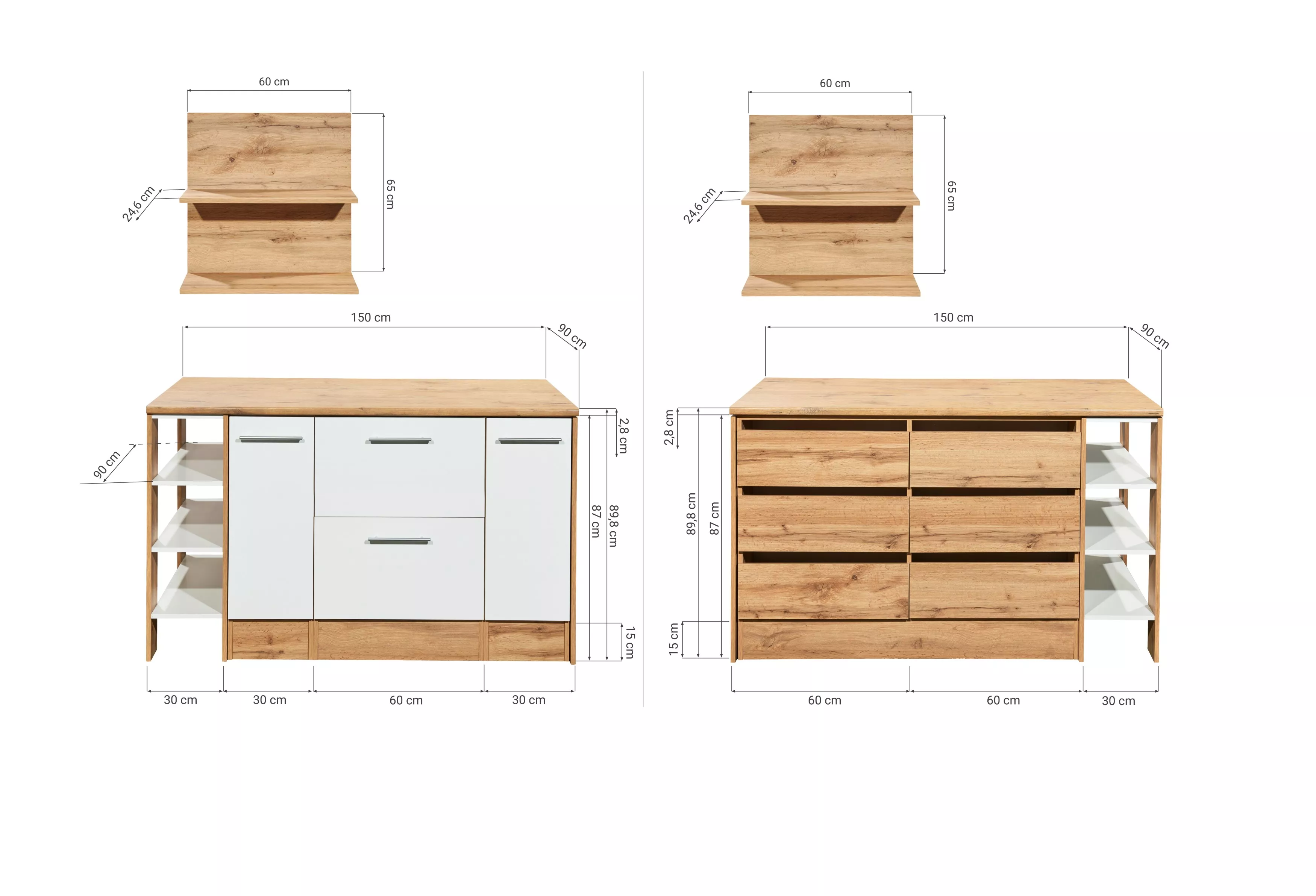 Küche Kücheninsel Hilde 150 cm mit Hängeregal Grau Respekta