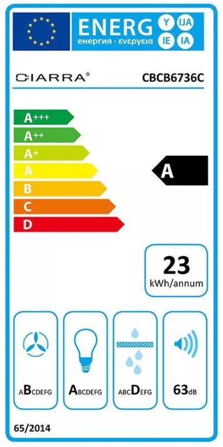 CIARRA Kopffreihaube Dunstabzugshaube 60cm 350m³/h Wandmontage CBCB6736C-OW
