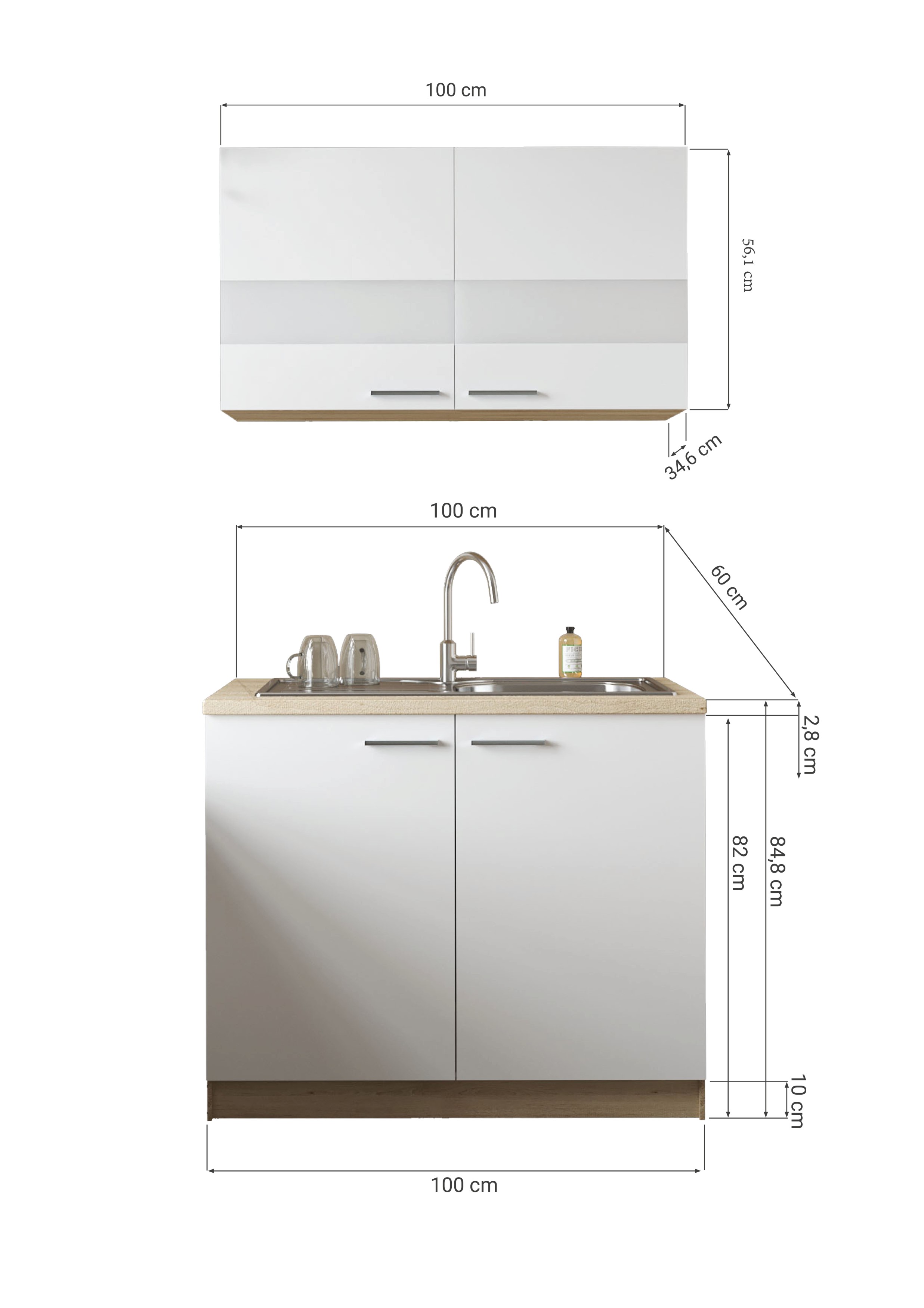 Spülenunterschrank Oberschrank Küche 100 cm Eiche Sägerau Weiß Merle Respekta