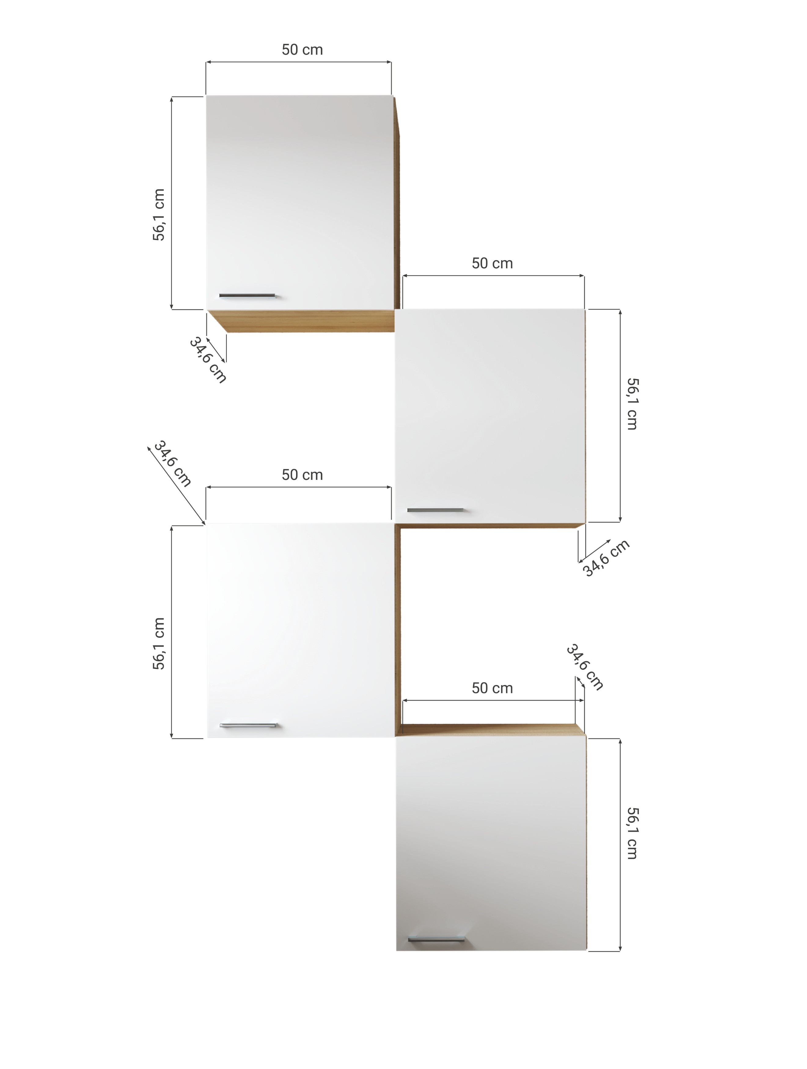 Oberschrank Hängeschrank Küche 4 x 50 cm Eiche Sägerau Schwarz Merle Respekta