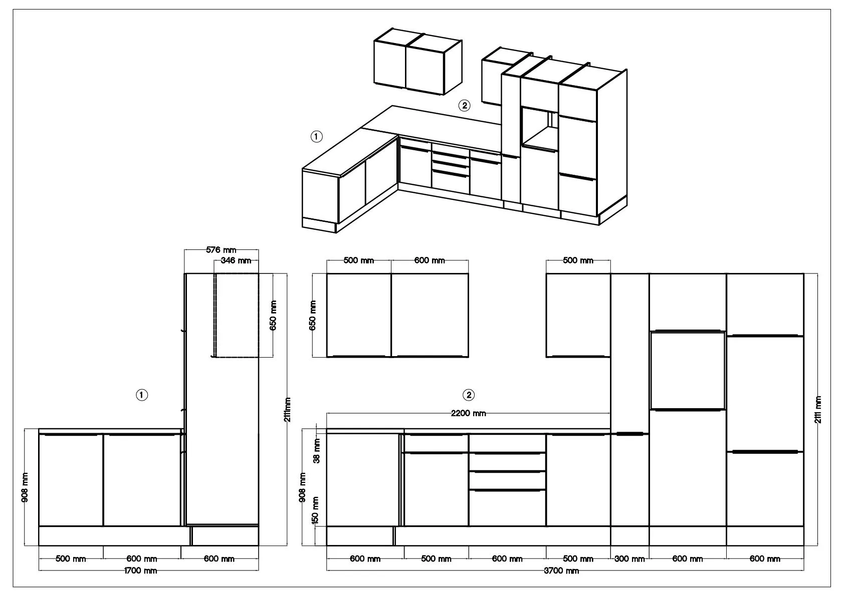 Küche Küchenzeile Winkelküche Marleen Premium 370 cm Weiß Artisan Eiche Respekta