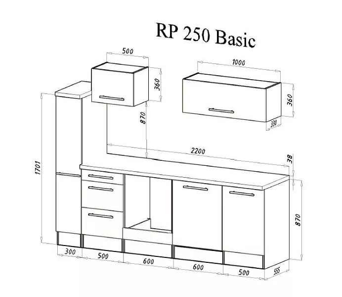 Küche Küchenzeile Küchenblock  Beton Amanda 250 cm Respekta Premium