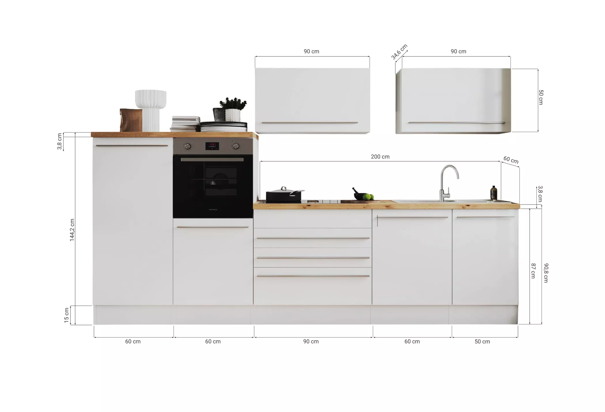 Küche Küchenzeile Induktion Kochfeldabzug Backdraft Grau Gabriel 320 Respekta