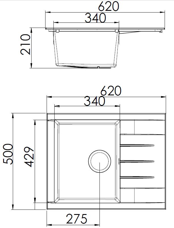 Verpackungsschaden Küchenspüle Einbauspüle Spüle Granit Mineralite 62 x 50 Schwarz Respekta Houston