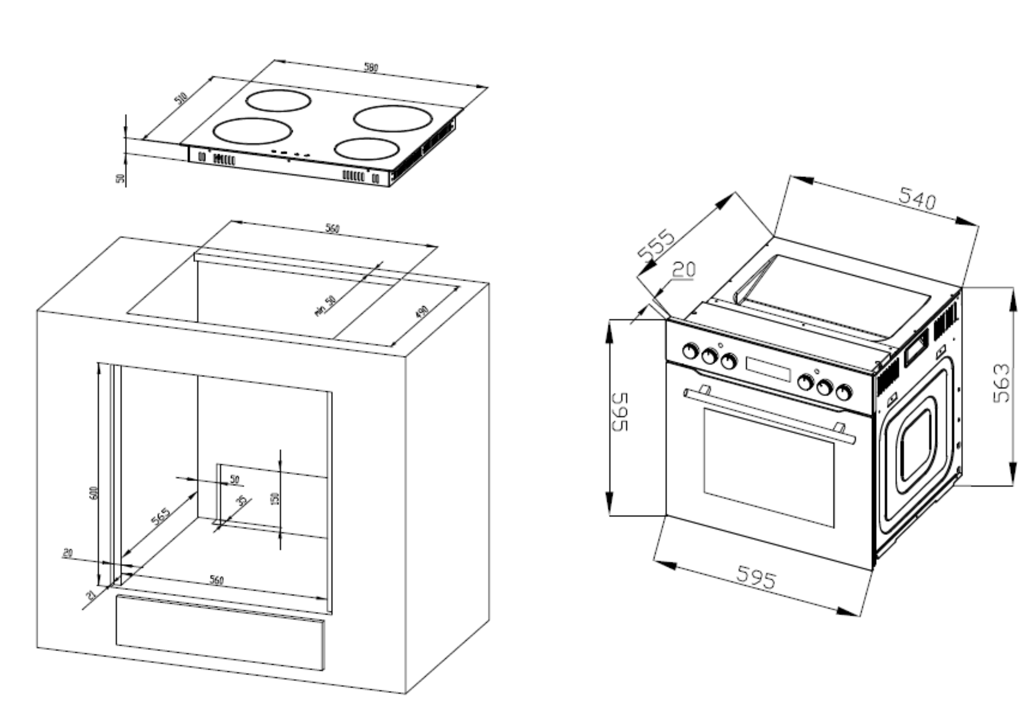 Backofen Herdset Einbau Kochfeld Glaskeramik rahmenlos Respekta HS3001-19