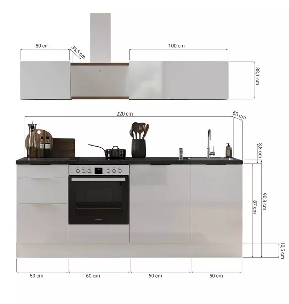 Küche vormontierte Küche 220 cm incl. Geräte Respekta Selection Elisabeth Artisan  Küchenzeile