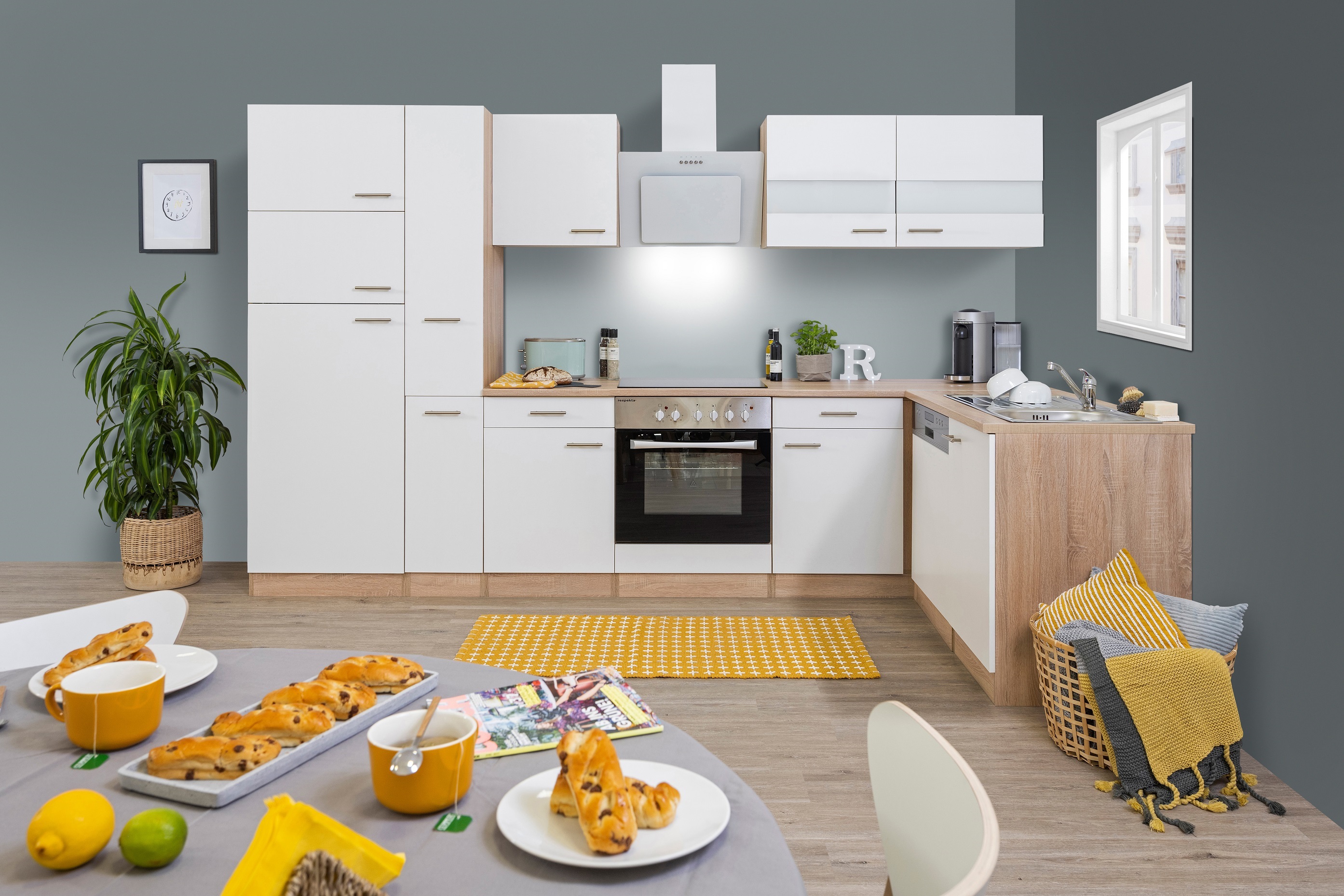 Eiche cm Küche Sonoma respekta Küchenzeile L-Form Küche 310x172 weiß Winkelküche