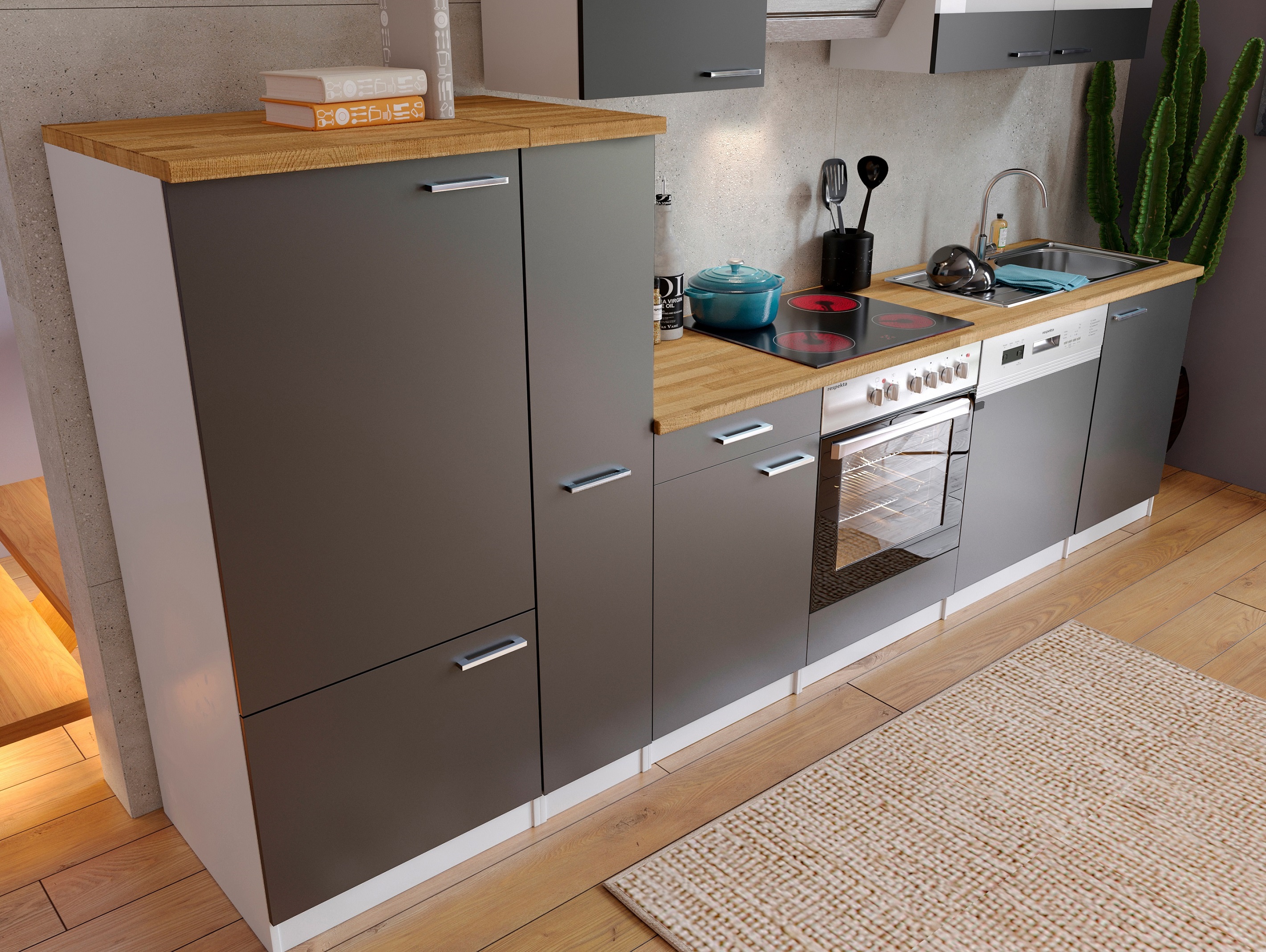 Küche 310 Front Küchenzeile respekta weiss cm Einbauküche Küchenblock grau