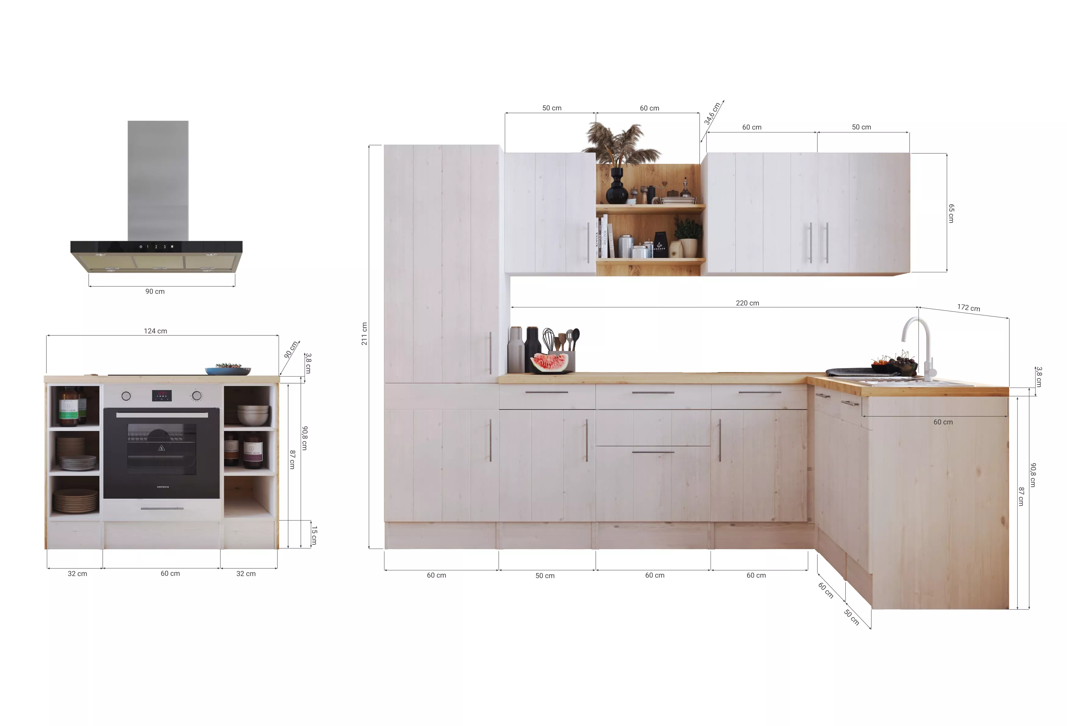 Küche Winkelküche Landhaus Inselküche Induktion Anton 280 x 172 cm Respekta