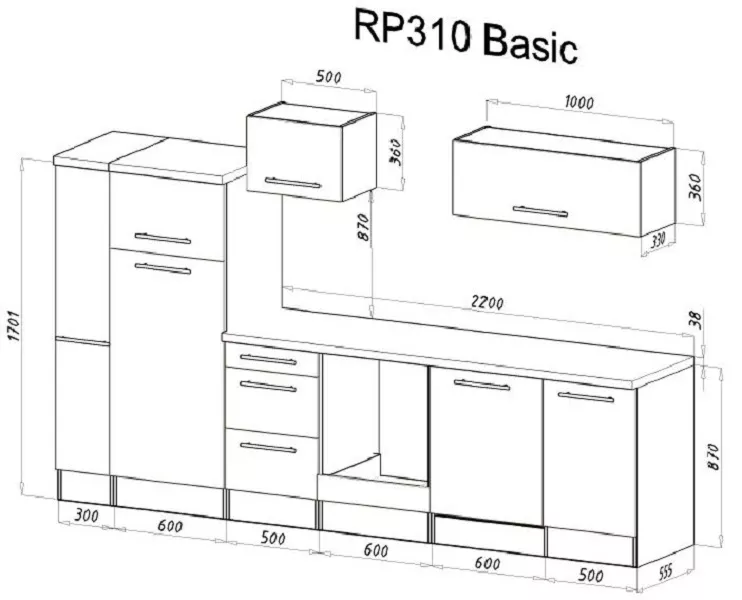 Küche Küchenzeile Küchenblock  Beton Amanda 310 cm Respekta Premium