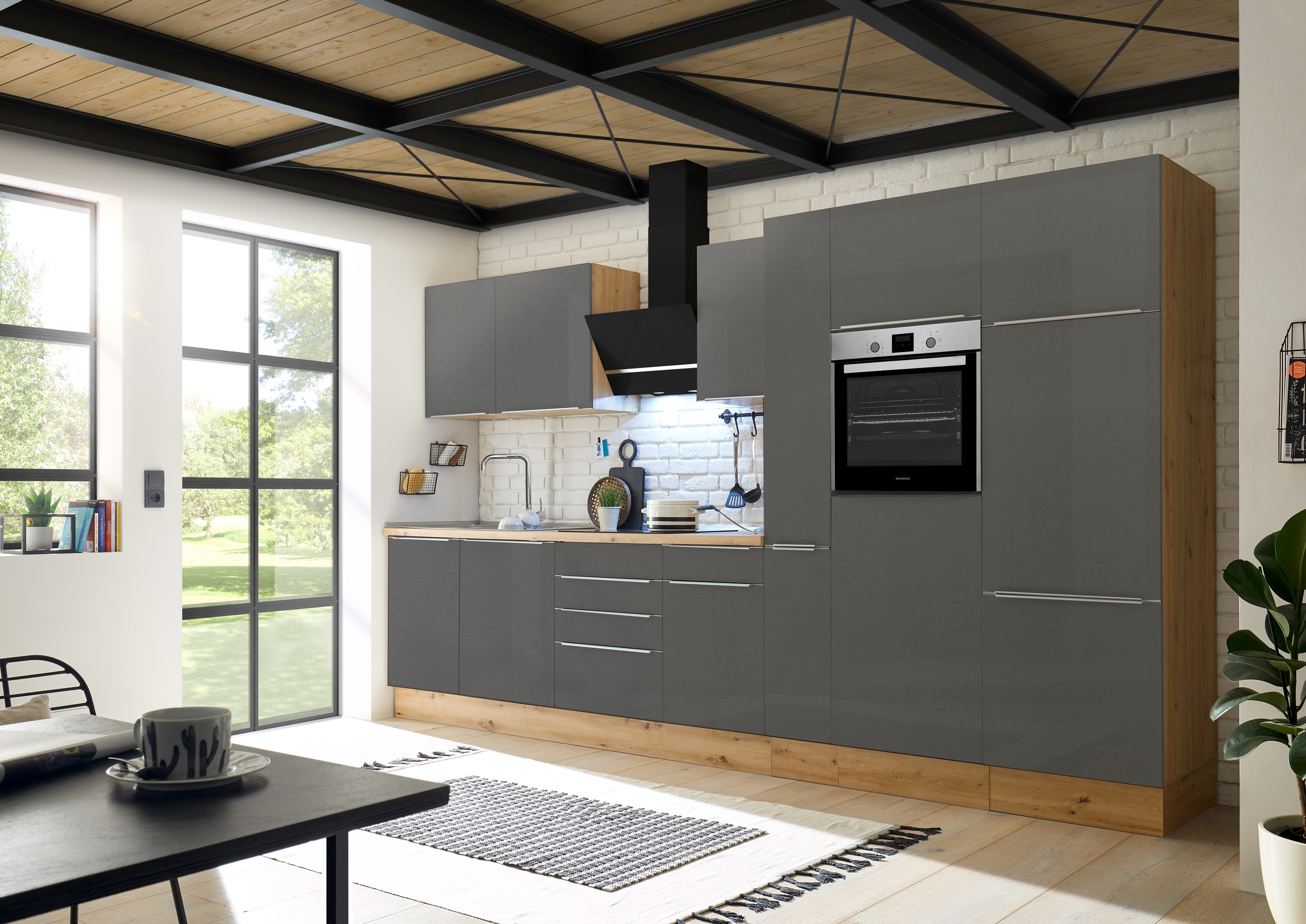 Küche Küchenzeile Küchenblock Marleen Premium 370 cm Grau Artisan Eiche  Respekta | 176573565