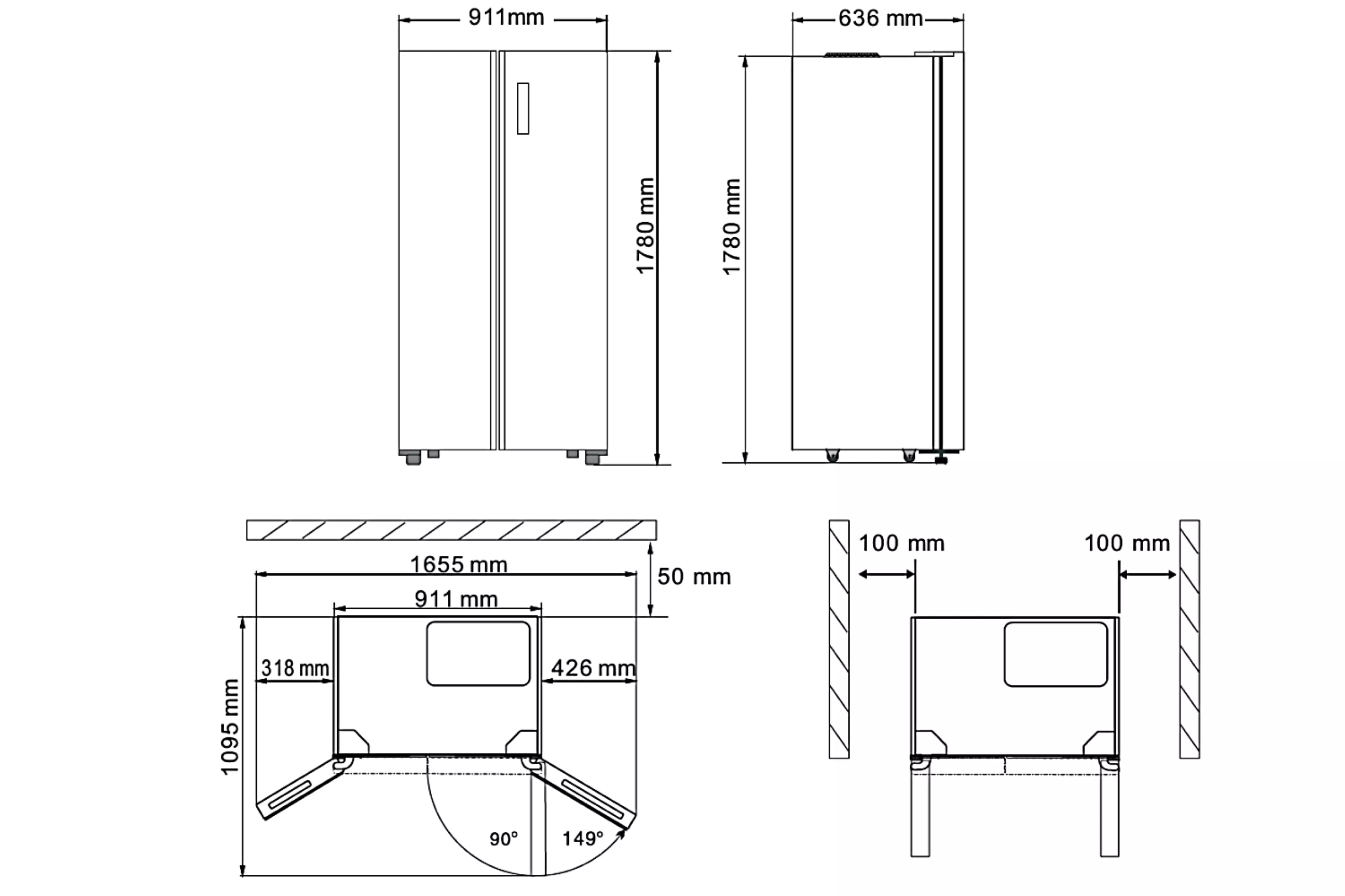 Side by Side Kühlschrank Gefrierkombi Wasserspender Black Steel 178 cm Respekta