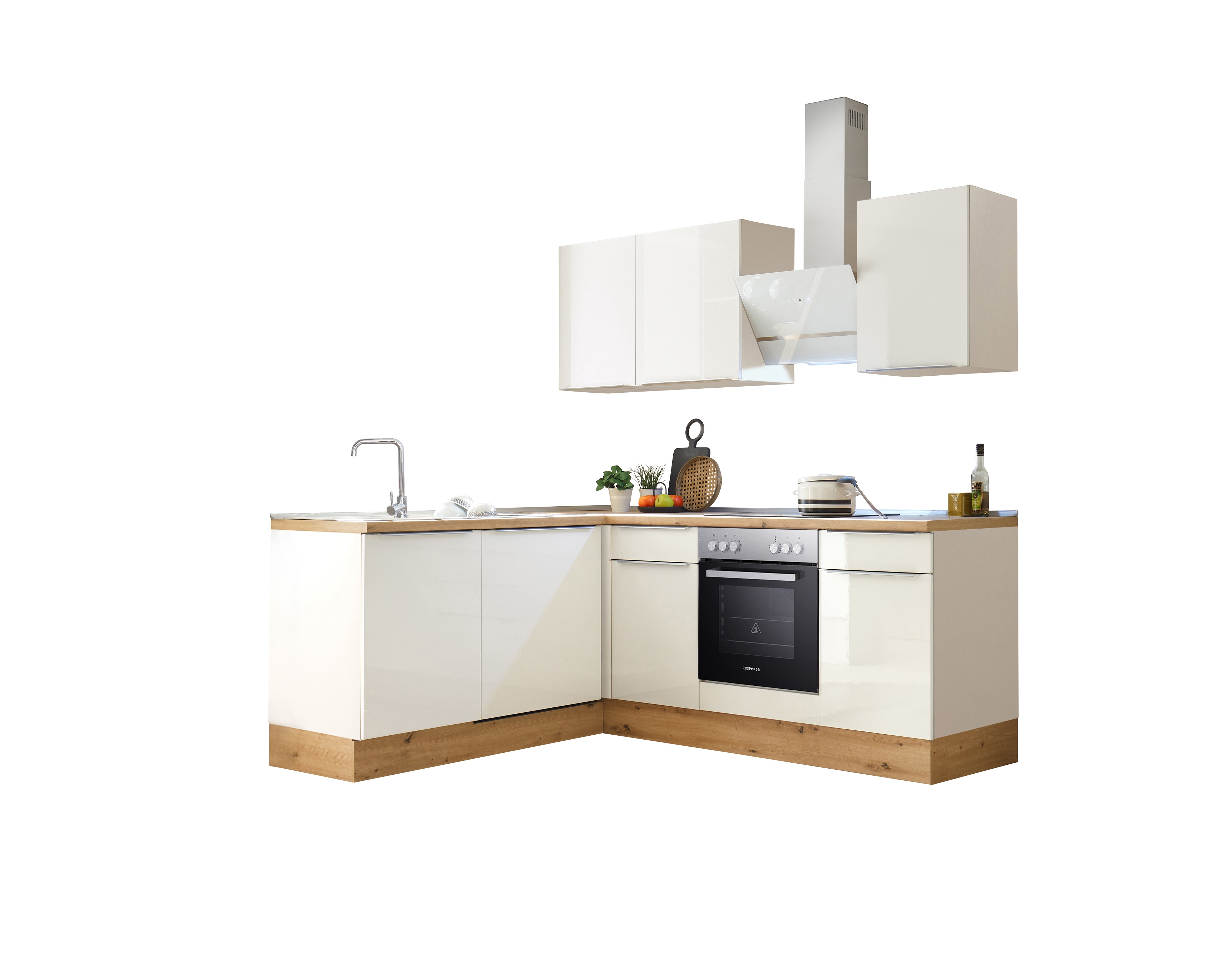 Küche Küchenzeile Artisan | Marleen Winkelküche Premium 176654746 cm Weiß 220 Eiche Respekta