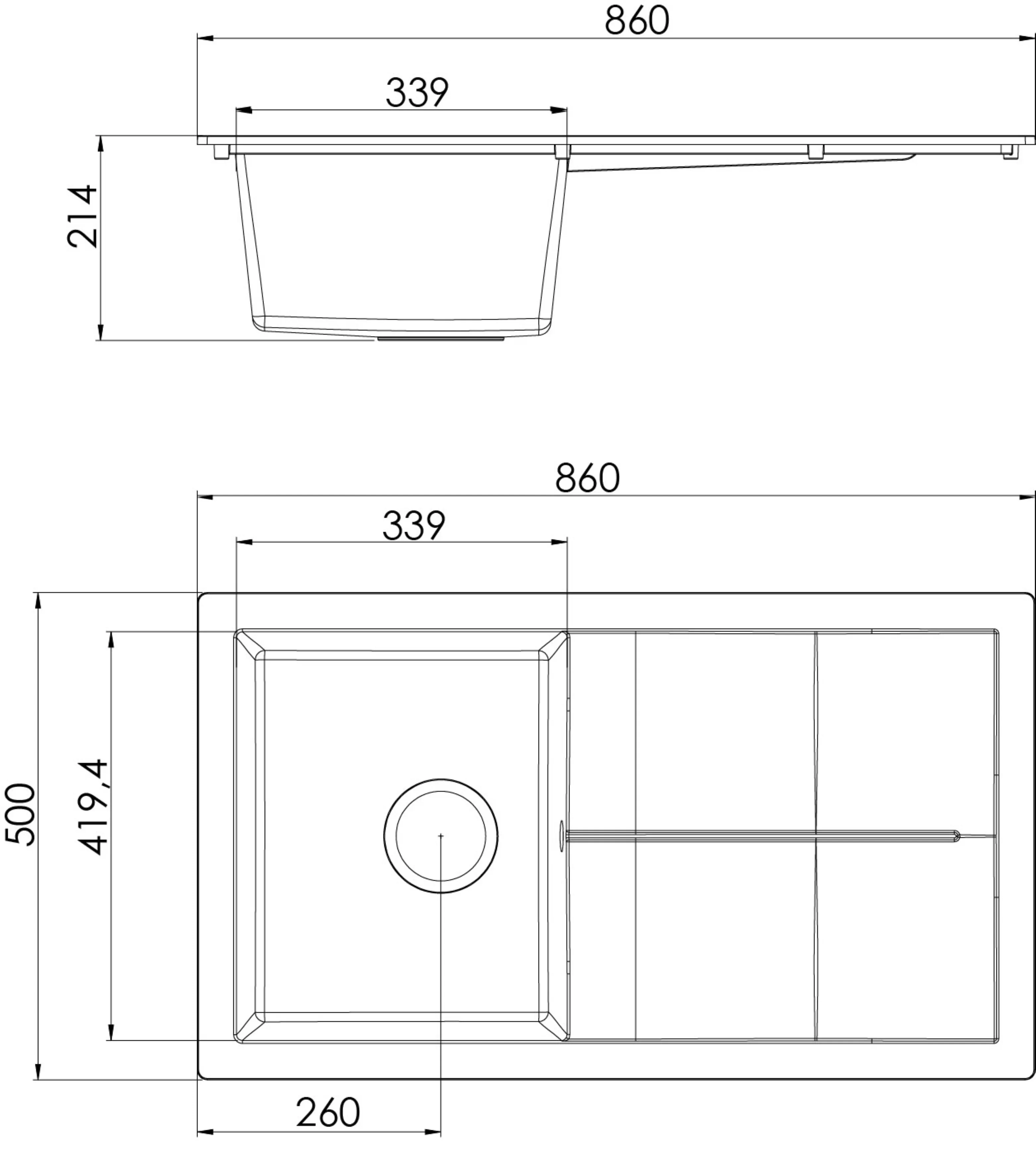 Verpackungsschaden Küchenspüle Einbauspüle Granit Optik Mineralite 86 x 50 Schwarz Respekta