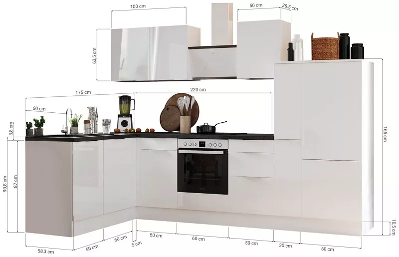 Küche vormontierte L - Küche 310 x 175 cm wechselseitig aufbaubar incl. Geräte Respekta Selection Elisabeth Weiß 