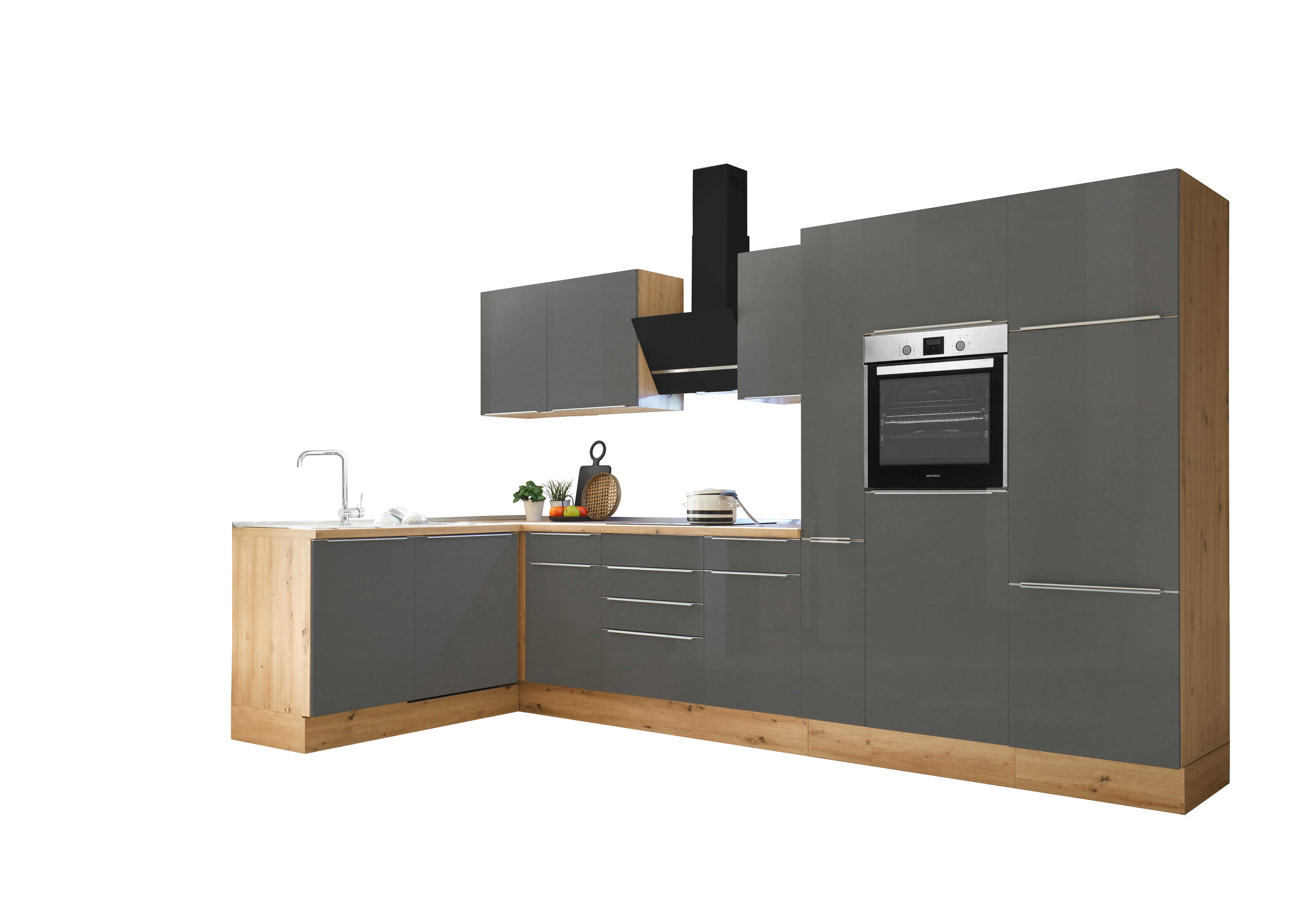 Küche Küchenzeile Winkelküche Marleen Respekta 370 cm Artisan Grau 176728997 | Premium Eiche
