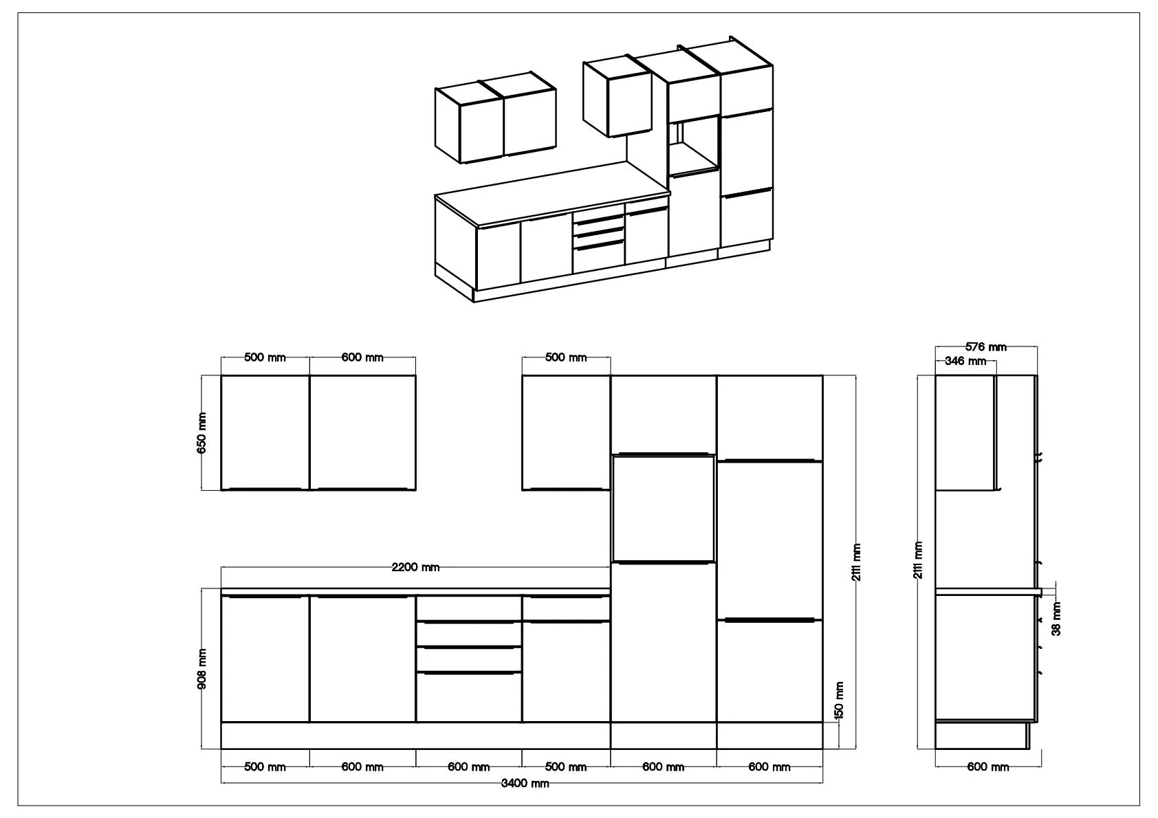 Küche Küchenzeile Küchenblock Marleen Premium 340 cm Weiß Artisan Eiche Respekta