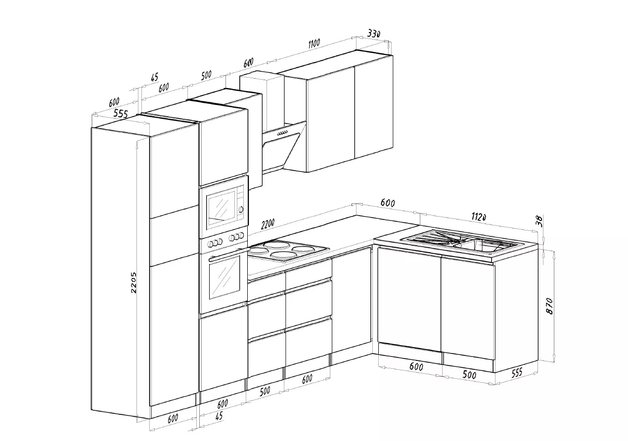 Angolo cucina unità cucina a forma di L cucina senza maniglie nero 345x172 cm respekta