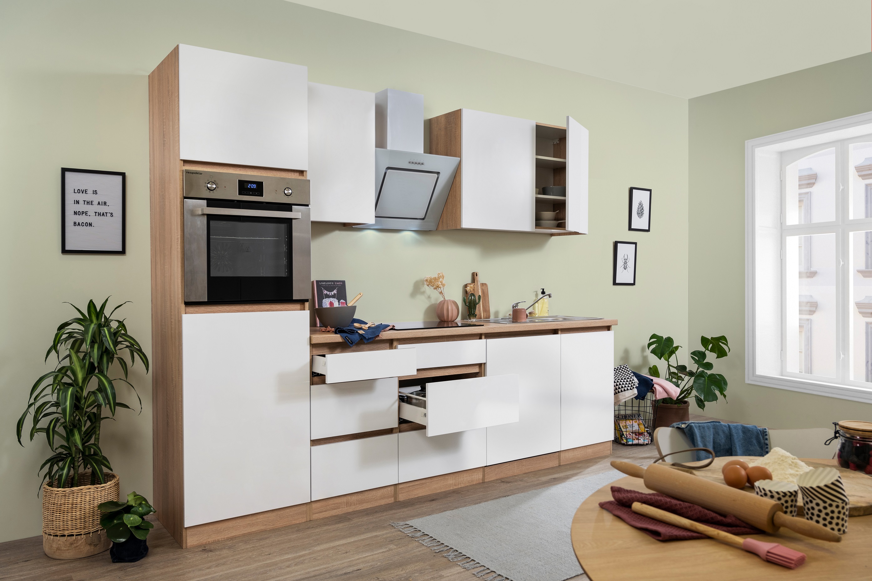 respekta Küchenzeile Küchenblock grifflose Sonoma cm weiß Eiche Küche Einbau 280